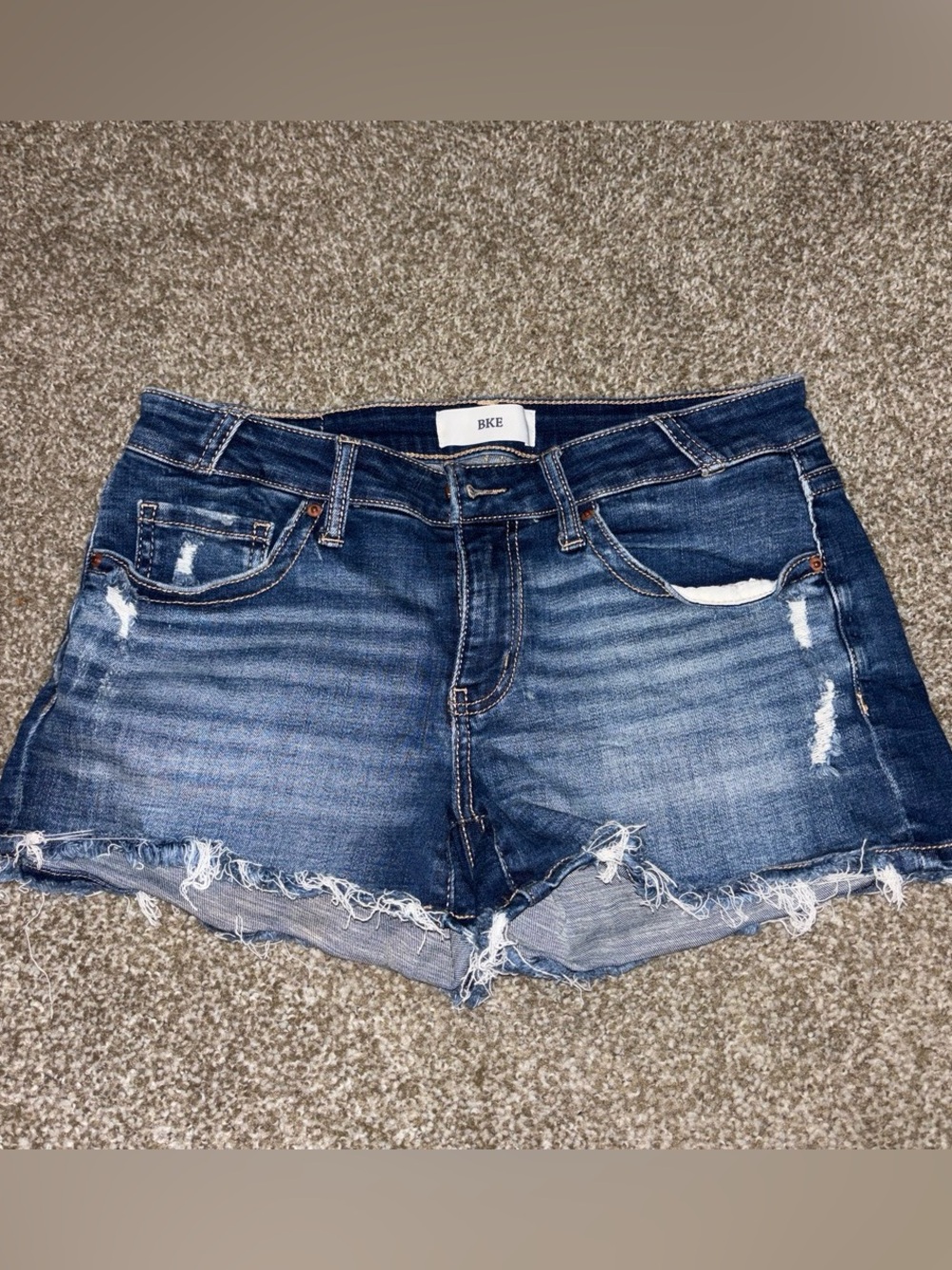 BKE Women's Distressed Dark Blue Denim Cutoff Shorts